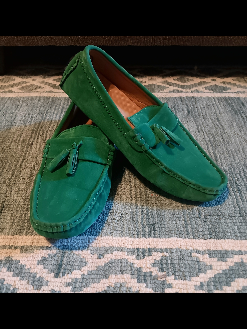 Green faux Suede Tassel Loafers - Women's Slip-On Driving Moccasins